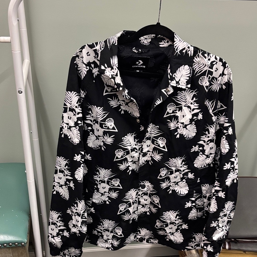 Black and White Floral Converse Rain Jacket